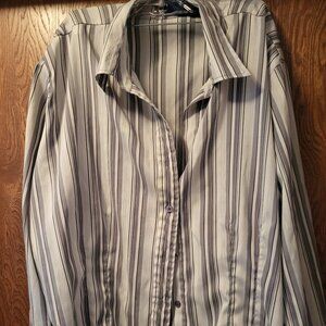 Professional Black, white and gold pin strip blouse with a little sparkle 2x